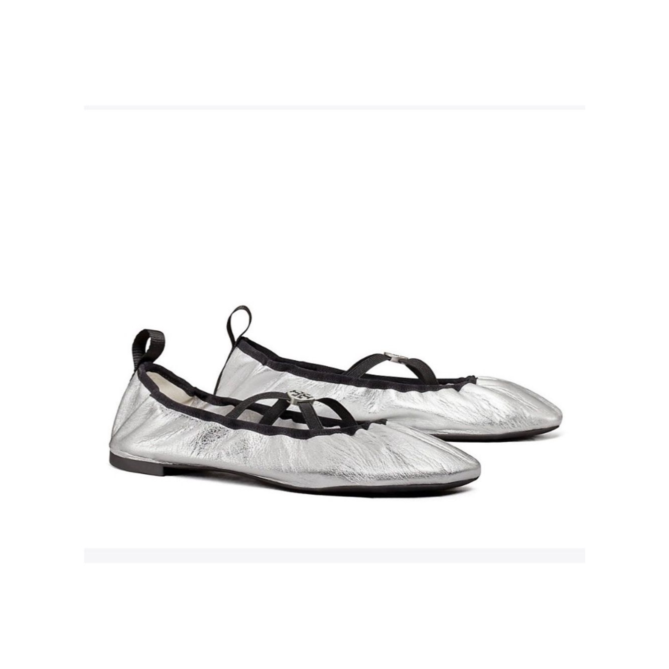New Tory Burch Metallic Soft Scrunch Leather Ballet Flat In Silver Size 6